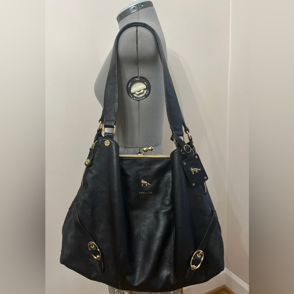 Emma Fox Black Shoulder Bag with Gold Accents
